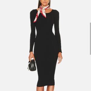 LPA Auburn Ribbed Sweater Midi Dress Long Sleeve Stretch Black Size M